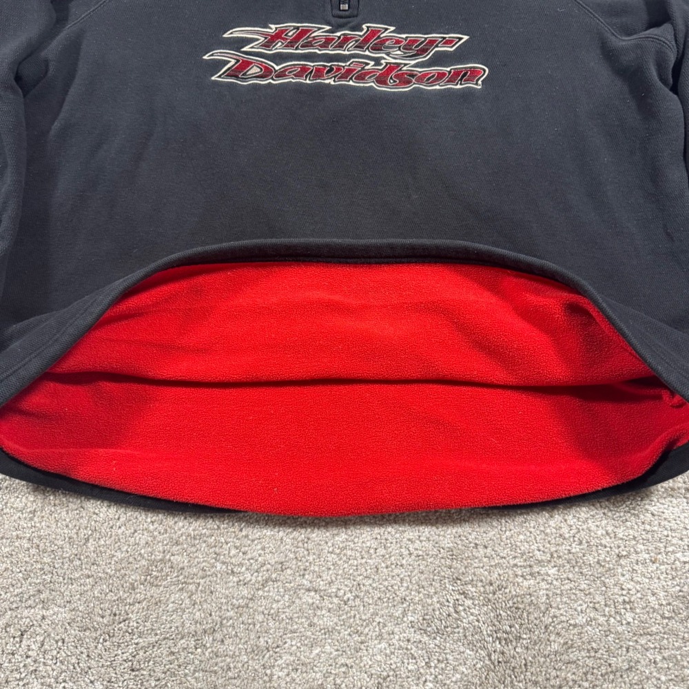 Harley Davidson Mens XL Quarter Zip Pullover Waffle Knit Fleece Lined Black Red - Picture 6 of 10